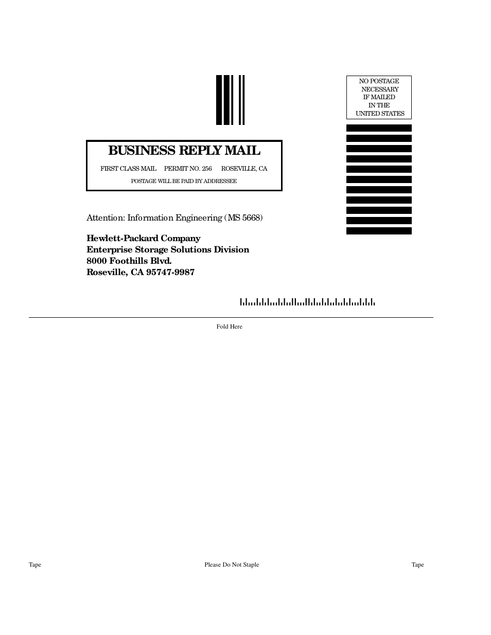 Business reply mail | HP Surestore 64 Director Switch User Manual | Page 148 / 150