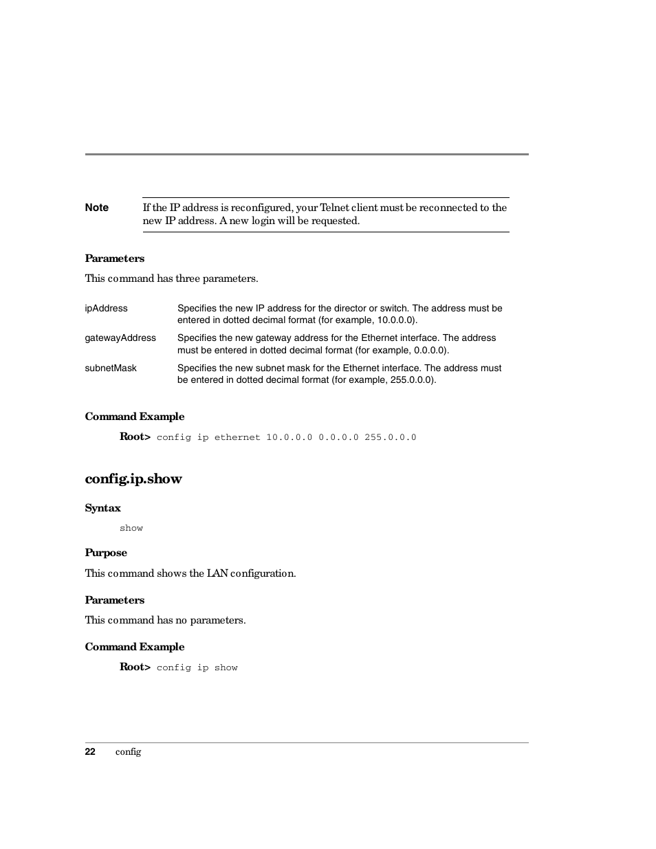 Config.ip.show | HP Surestore 64 Director Switch User Manual | Page 34 / 150