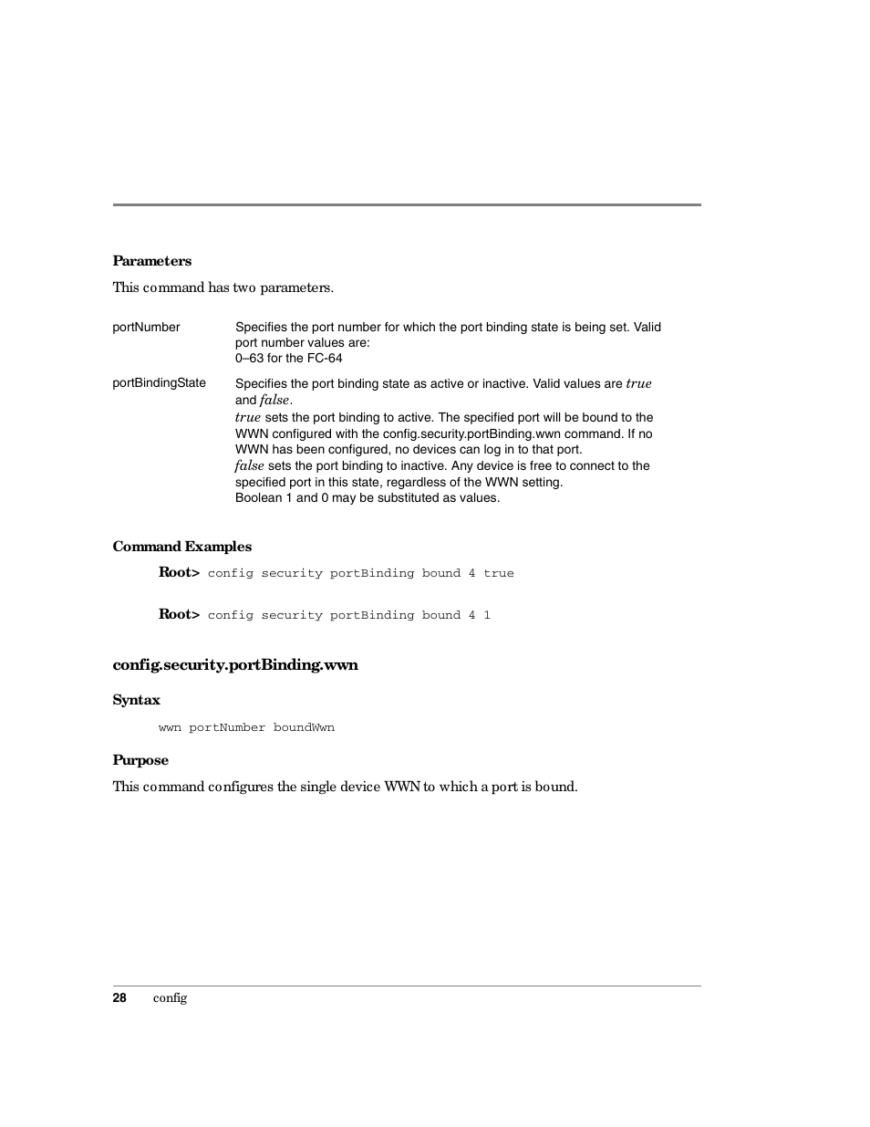 Config.security.portbinding.wwn | HP Surestore 64 Director Switch User Manual | Page 40 / 150