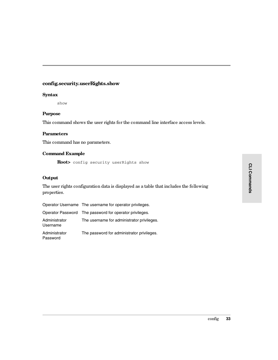 Config.security.userrights.show | HP Surestore 64 Director Switch User Manual | Page 45 / 150