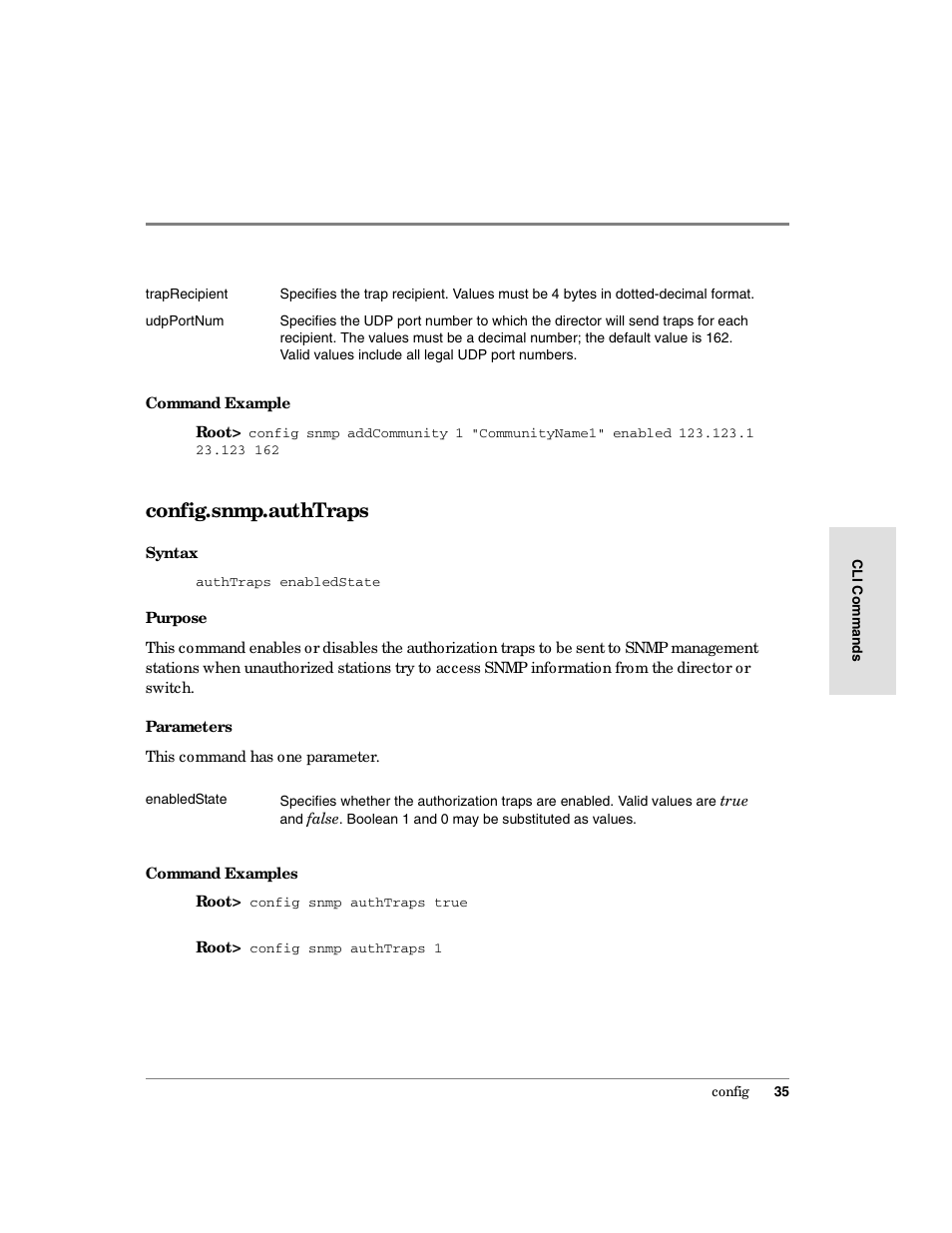 Config.snmp.authtraps | HP Surestore 64 Director Switch User Manual | Page 47 / 150