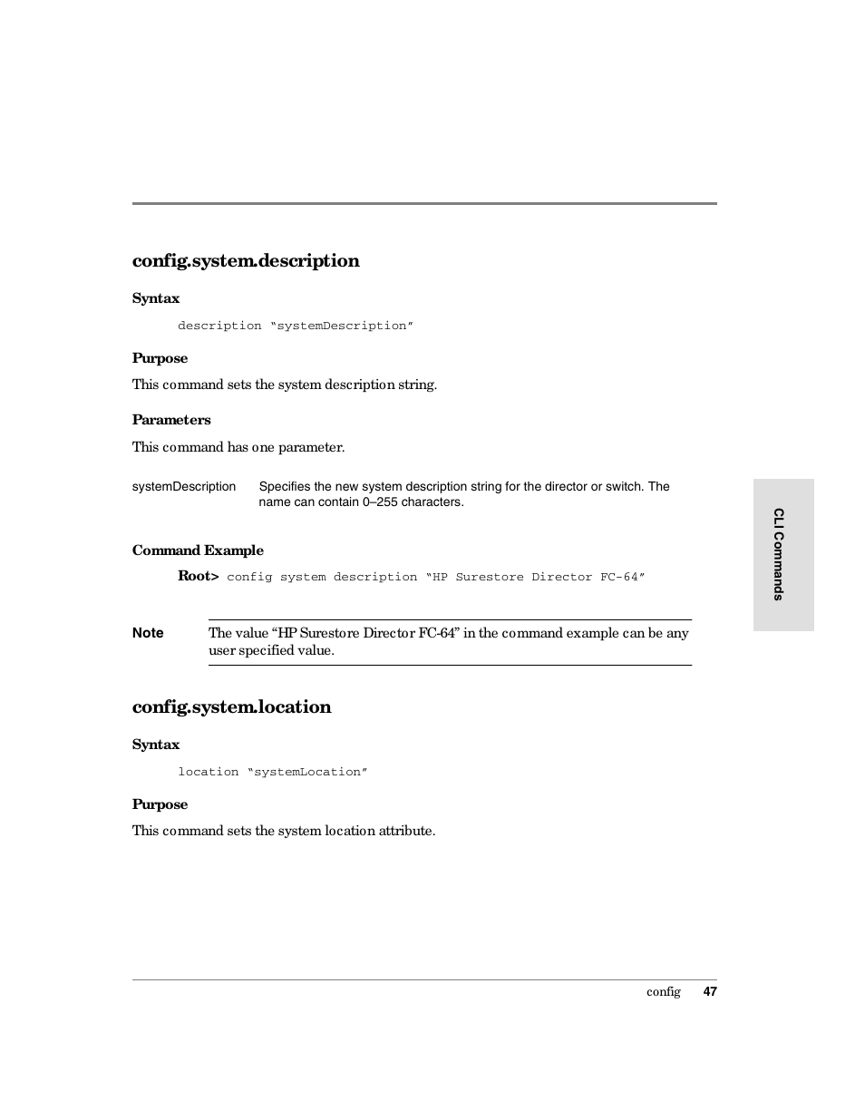 Config.system.description, Config.system.location | HP Surestore 64 Director Switch User Manual | Page 59 / 150