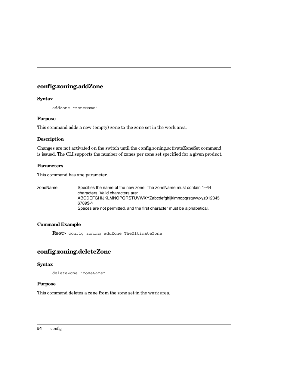 Config.zoning.addzone, Config.zoning.deletezone | HP Surestore 64 Director Switch User Manual | Page 66 / 150