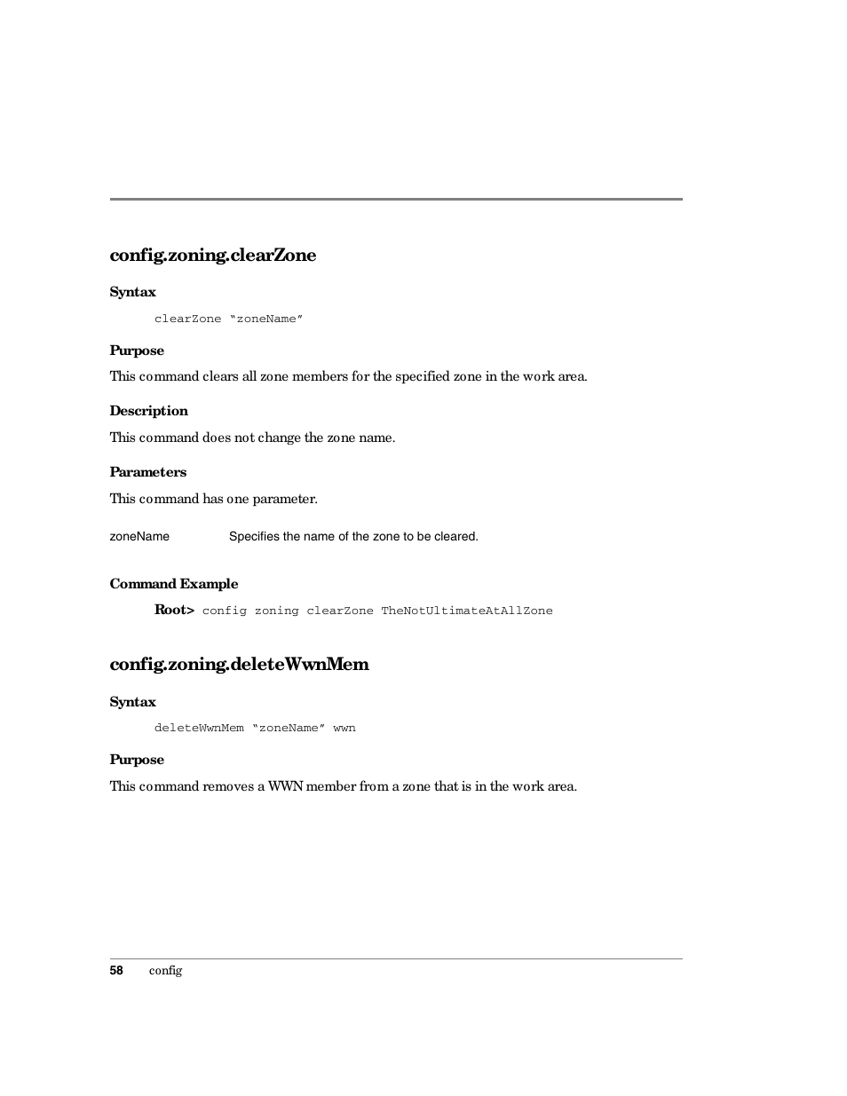 Config.zoning.clearzone, Config.zoning.deletewwnmem | HP Surestore 64 Director Switch User Manual | Page 70 / 150