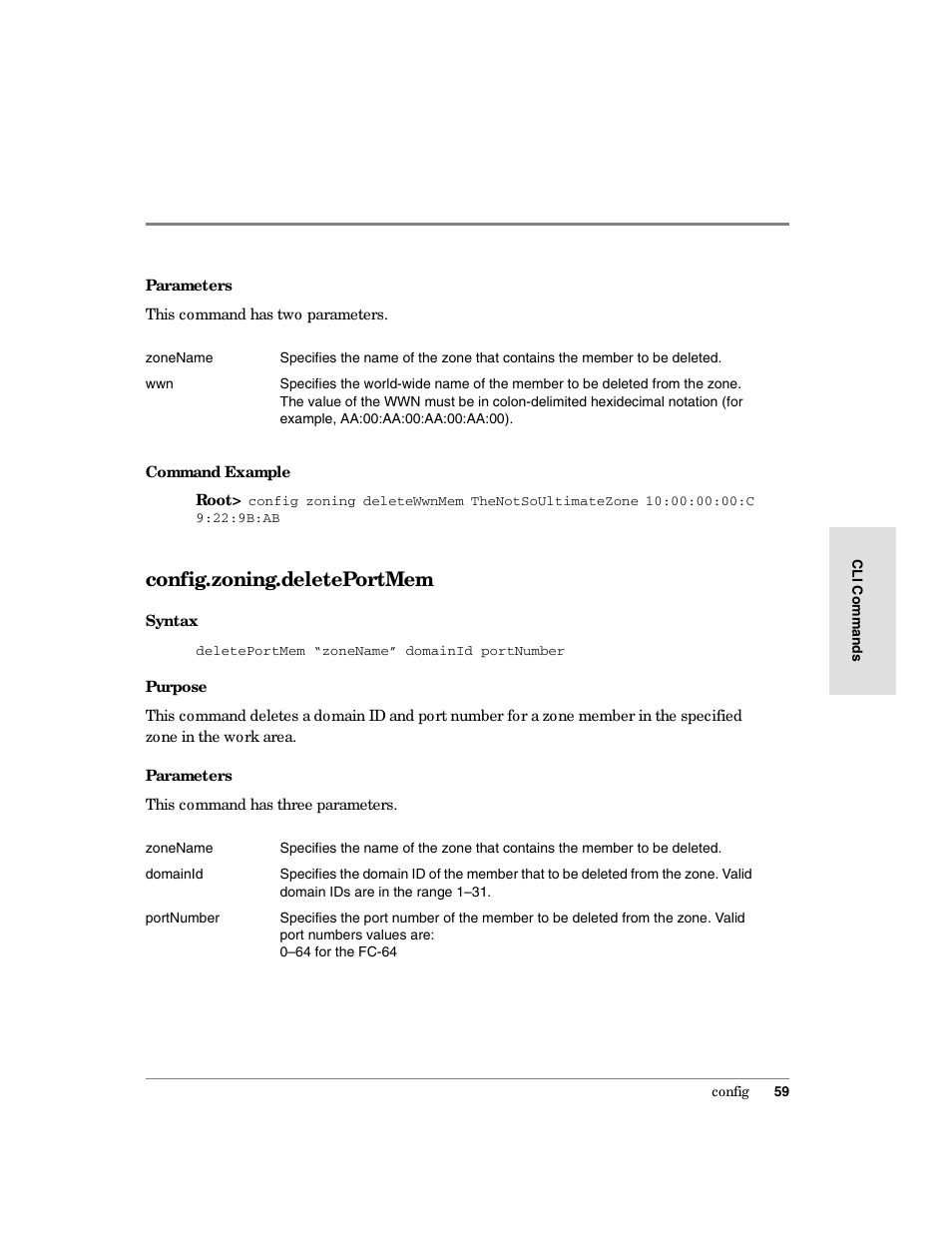 Config.zoning.deleteportmem | HP Surestore 64 Director Switch User Manual | Page 71 / 150