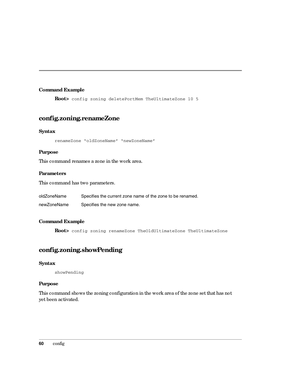 Config.zoning.renamezone, Config.zoning.showpending | HP Surestore 64 Director Switch User Manual | Page 72 / 150