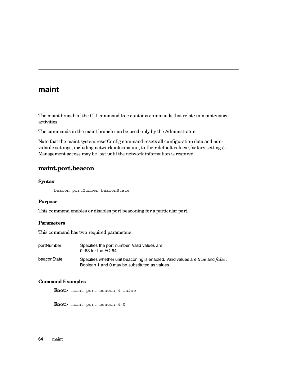 Maint, Maint.port.beacon | HP Surestore 64 Director Switch User Manual | Page 76 / 150