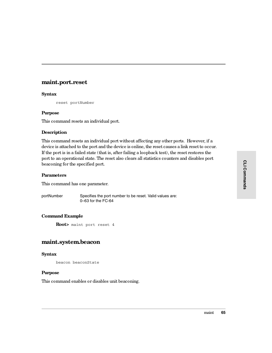 Maint.port.reset, Maint.system.beacon | HP Surestore 64 Director Switch User Manual | Page 77 / 150