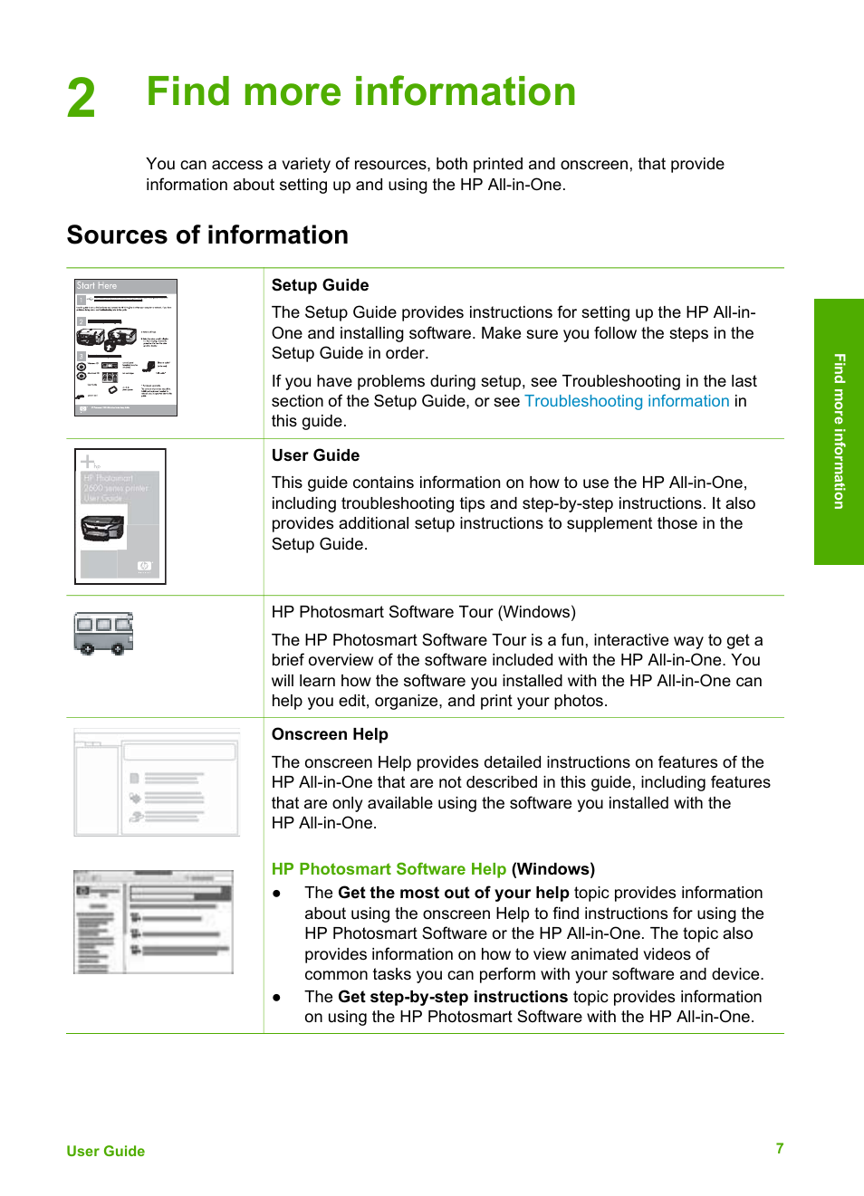Find more information, Sources of information | HP Deskjet F375 All-in-One Printer User Manual | Page 10 / 69