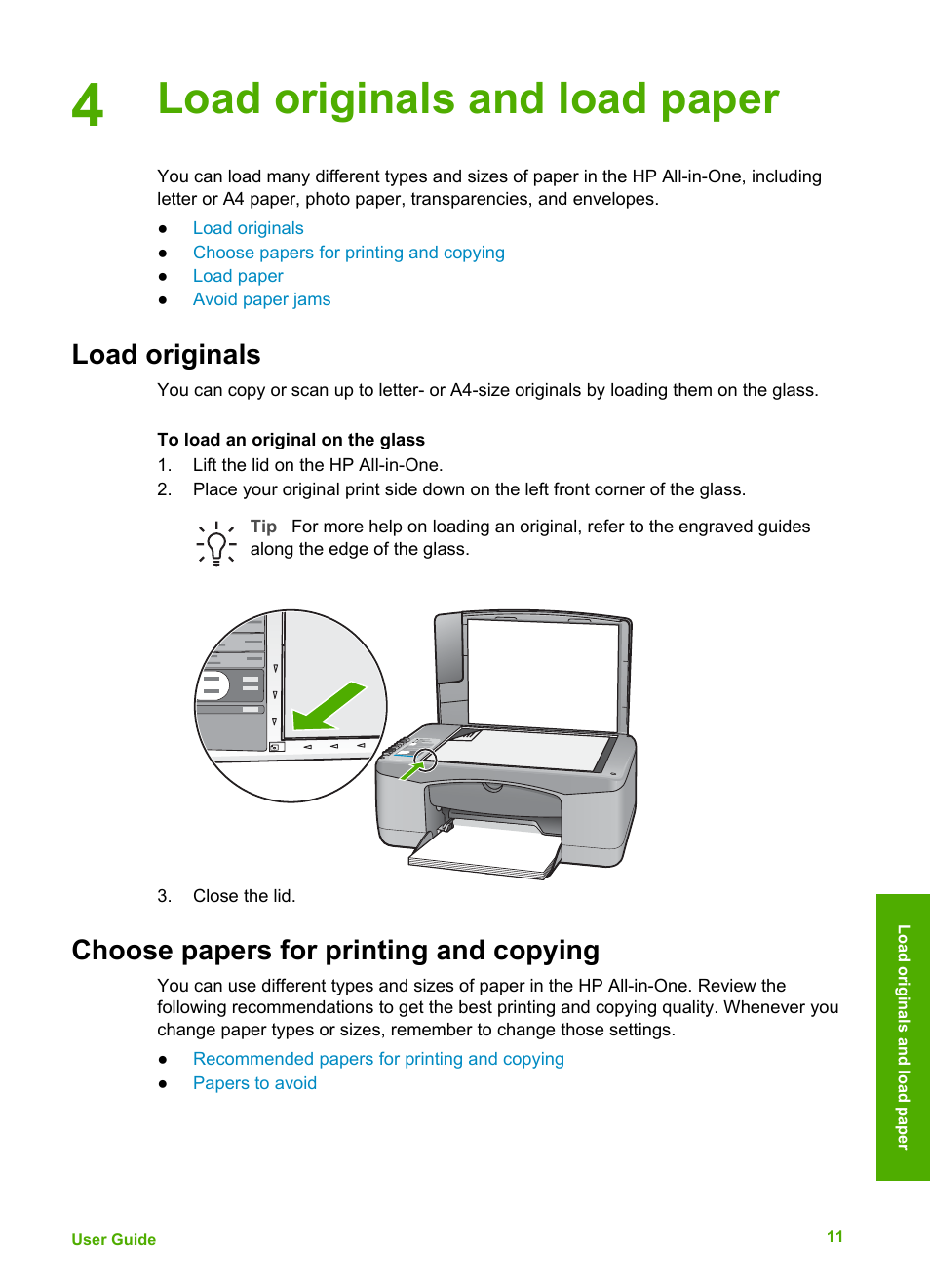 Load originals and load paper, Load originals, Choose papers for printing and copying | HP Deskjet F375 All-in-One Printer User Manual | Page 14 / 69
