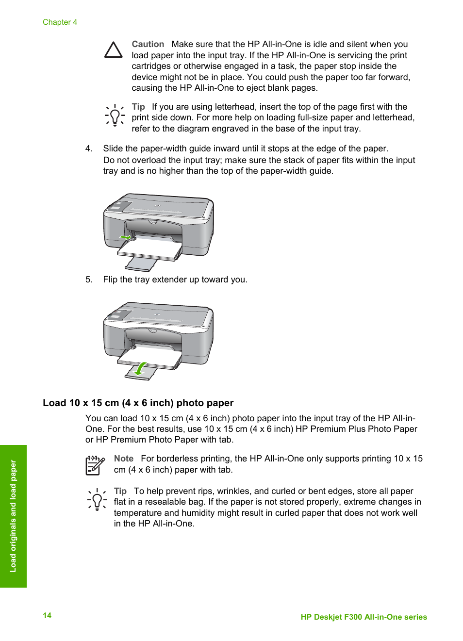Load 10 x 15 cm (4 x 6 inch) photo paper | HP Deskjet F375 All-in-One Printer User Manual | Page 17 / 69