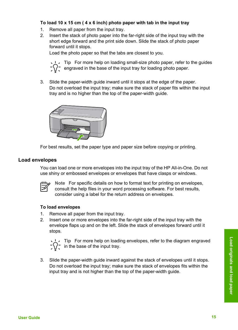 Load envelopes | HP Deskjet F375 All-in-One Printer User Manual | Page 18 / 69