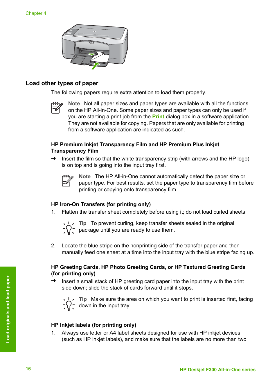 Load other types of paper | HP Deskjet F375 All-in-One Printer User Manual | Page 19 / 69