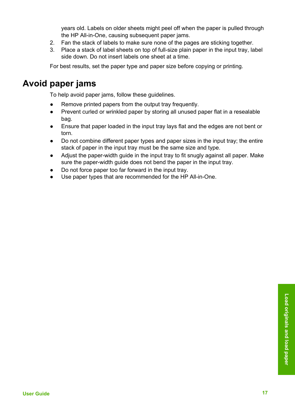 Avoid paper jams | HP Deskjet F375 All-in-One Printer User Manual | Page 20 / 69