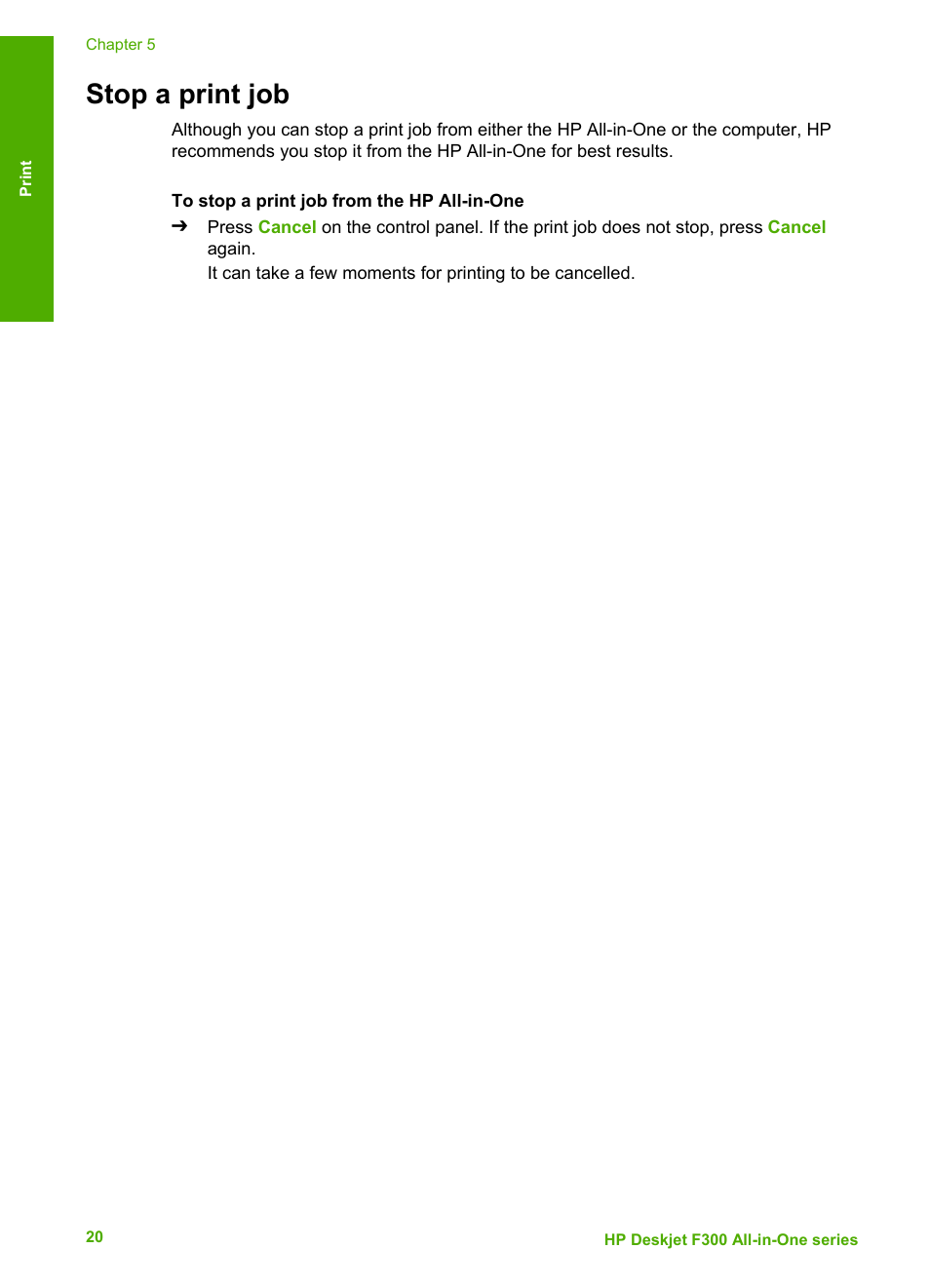 Stop a print job | HP Deskjet F375 All-in-One Printer User Manual | Page 23 / 69