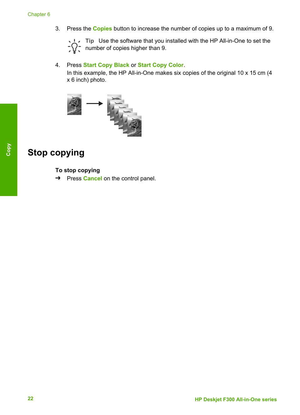Stop copying | HP Deskjet F375 All-in-One Printer User Manual | Page 25 / 69