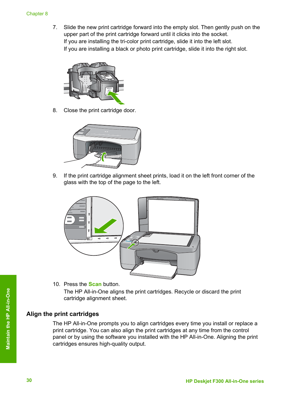 Align the print cartridges | HP Deskjet F375 All-in-One Printer User Manual | Page 33 / 69