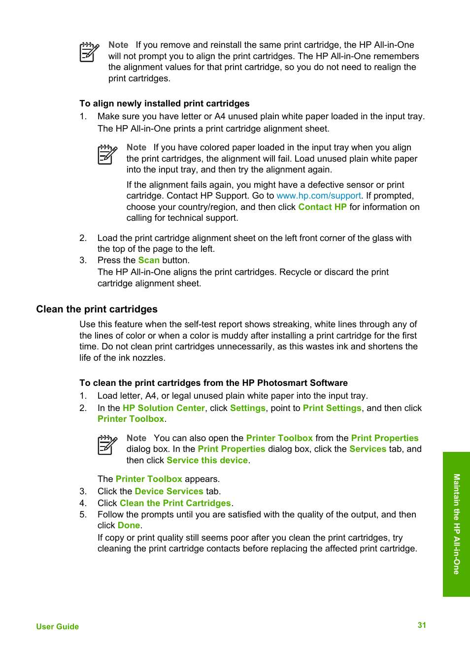 Clean the print cartridges | HP Deskjet F375 All-in-One Printer User Manual | Page 34 / 69