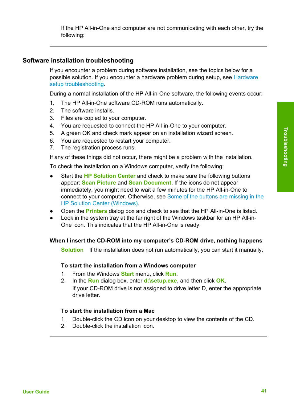 Software installation troubleshooting | HP Deskjet F375 All-in-One Printer User Manual | Page 44 / 69