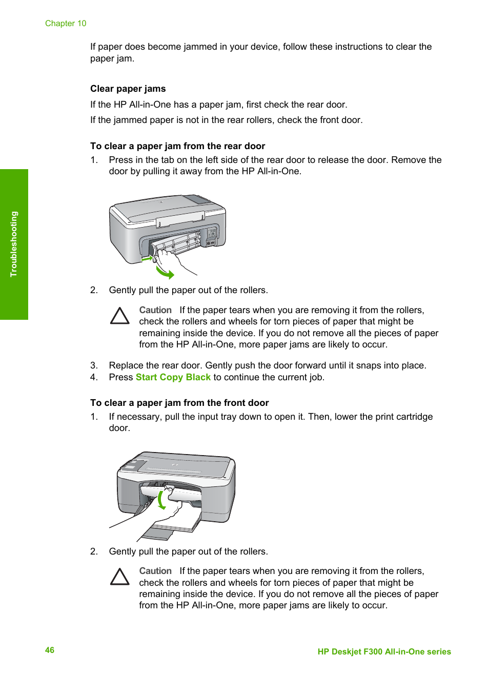 Clear paper jams | HP Deskjet F375 All-in-One Printer User Manual | Page 49 / 69