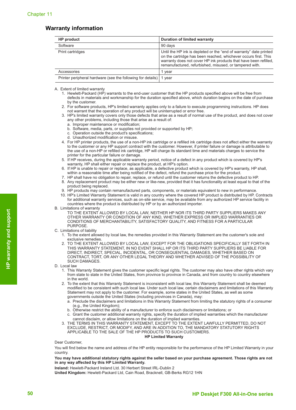 Warranty information | HP Deskjet F375 All-in-One Printer User Manual | Page 53 / 69