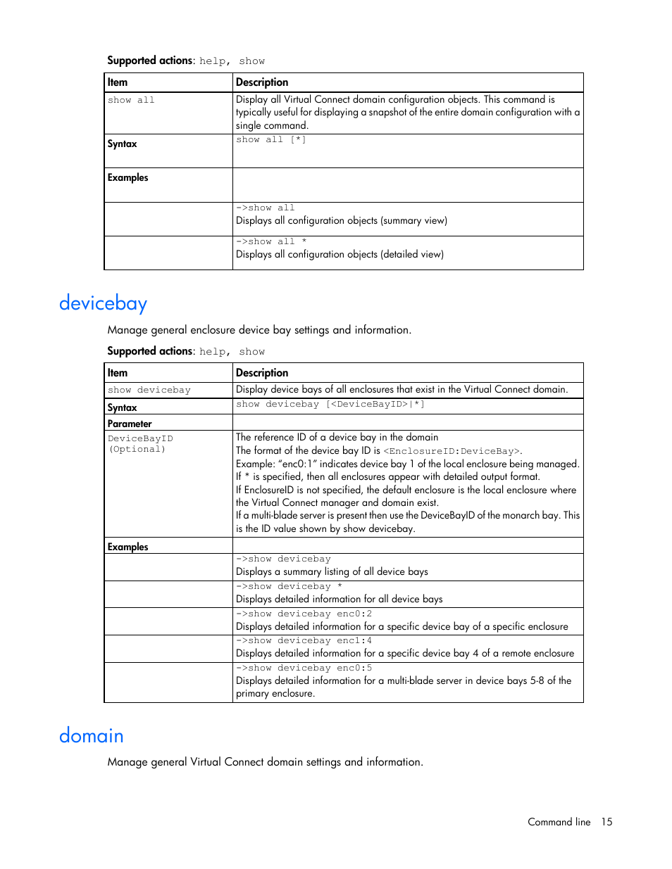 Devicebay, Domain | HP Virtual Connect Flex-10 10Gb Ethernet Module for c-Class BladeSystem User Manual | Page 15 / 106