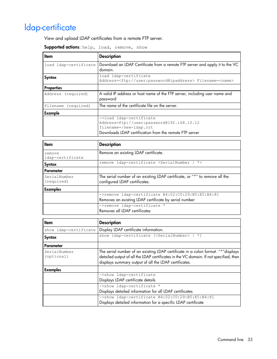 Ldap-certificate | HP Virtual Connect Flex-10 10Gb Ethernet Module for c-Class BladeSystem User Manual | Page 33 / 106