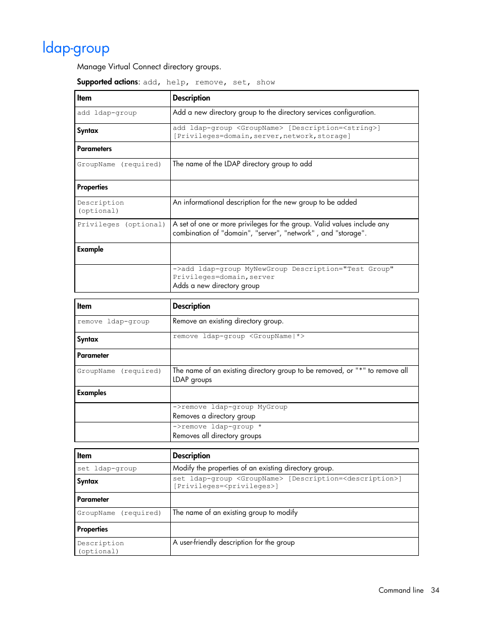 Ldap-group | HP Virtual Connect Flex-10 10Gb Ethernet Module for c-Class BladeSystem User Manual | Page 34 / 106