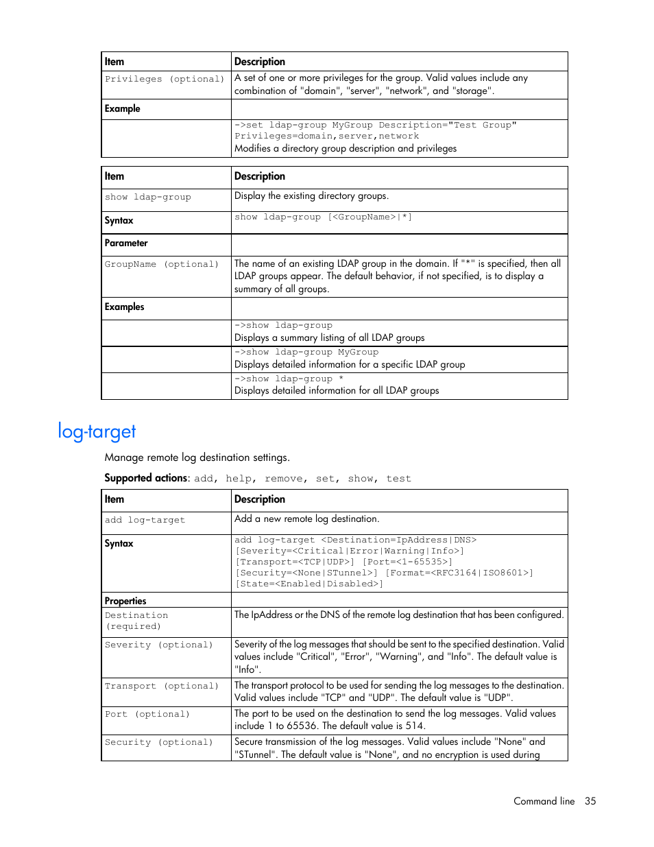 Log-target | HP Virtual Connect Flex-10 10Gb Ethernet Module for c-Class BladeSystem User Manual | Page 35 / 106