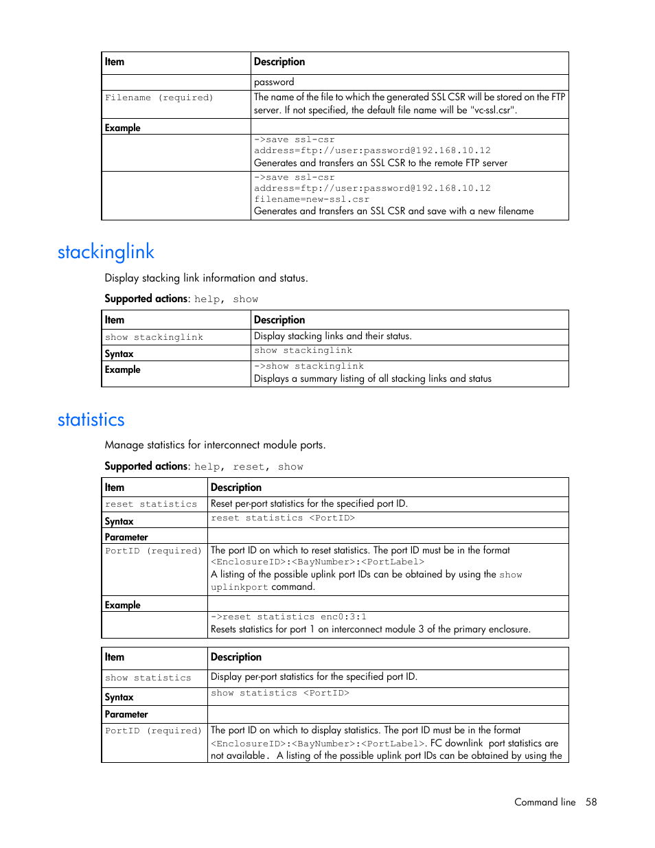 Stackinglink, Statistics | HP Virtual Connect Flex-10 10Gb Ethernet Module for c-Class BladeSystem User Manual | Page 58 / 106