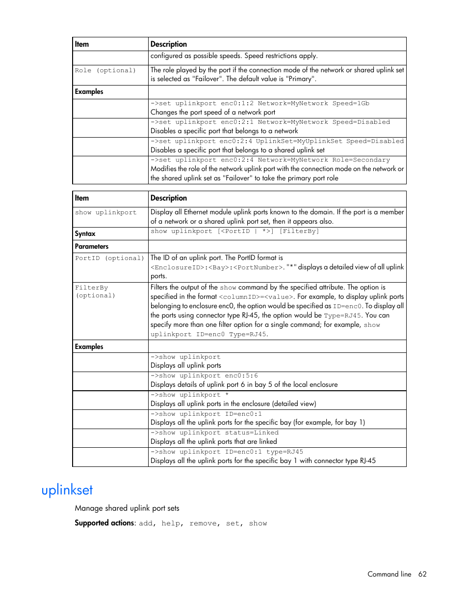 Uplinkset | HP Virtual Connect Flex-10 10Gb Ethernet Module for c-Class BladeSystem User Manual | Page 62 / 106