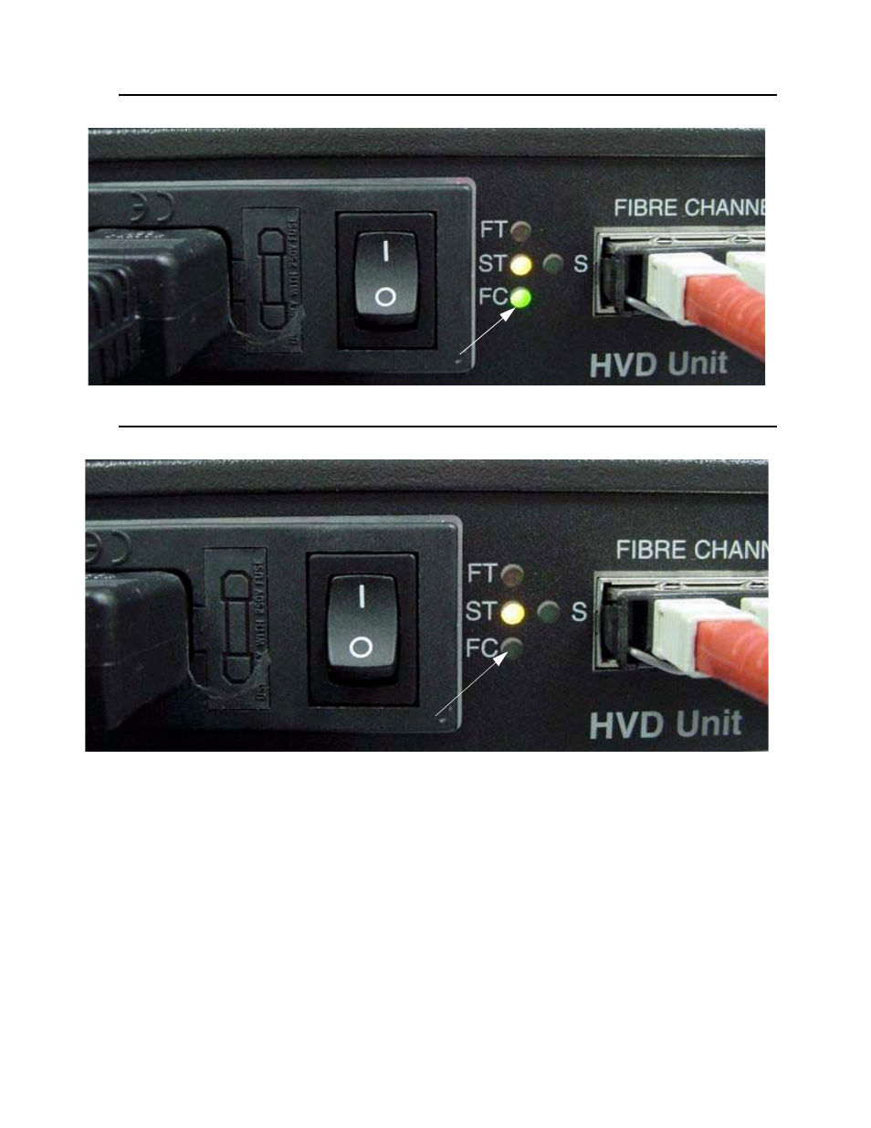Figure 3-6, Fc led illuminated, Figure 3-7 | Fc led not illuminated | HP Integrity NonStop H-Series User Manual | Page 35 / 57