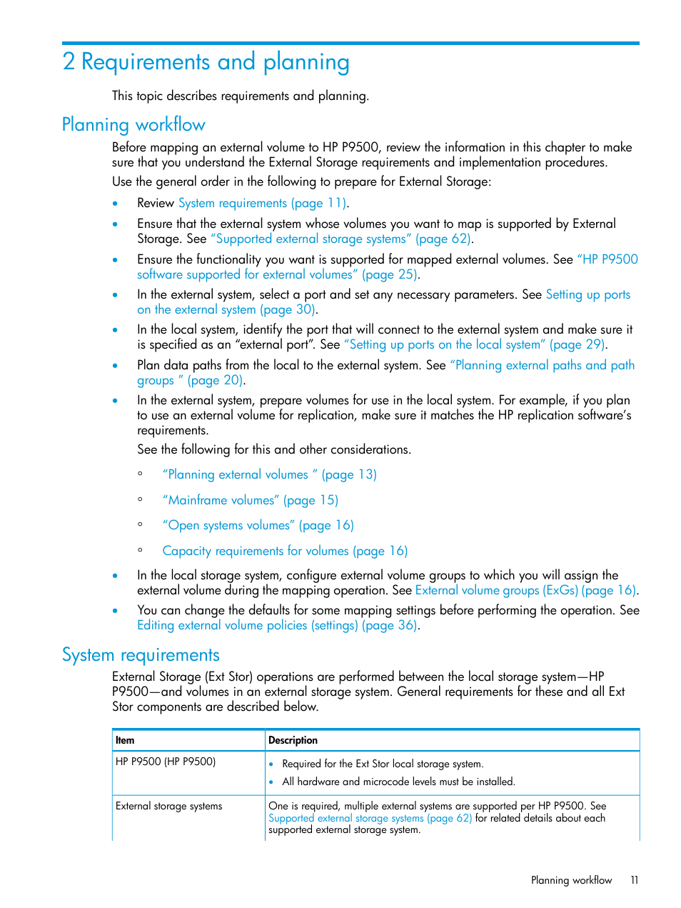 2 requirements and planning, Planning workflow, System requirements | Planning workflow system requirements | HP XP P9500 Storage User Manual | Page 11 / 122