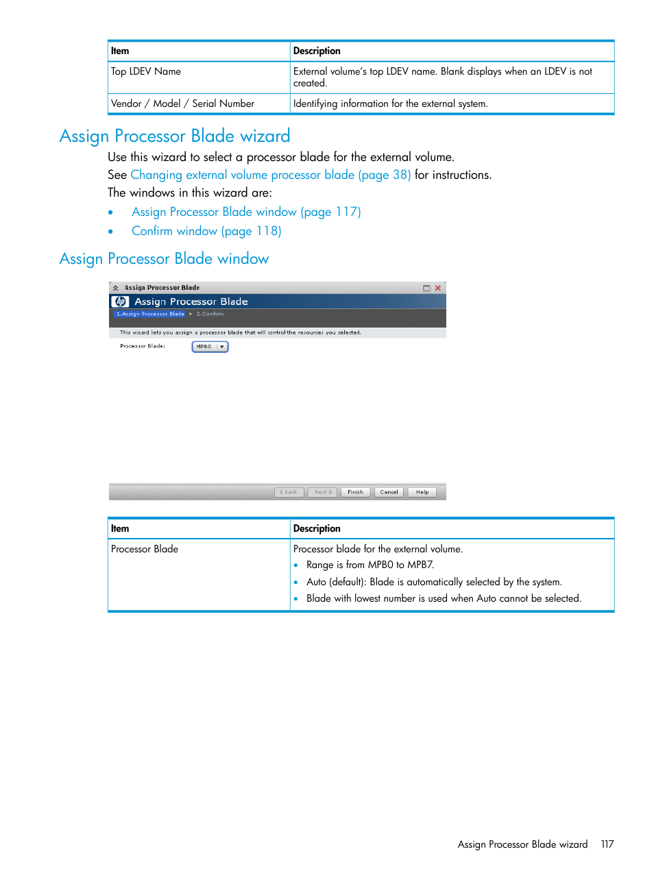 Assign processor blade wizard, Assign processor blade window | HP XP P9500 Storage User Manual | Page 117 / 122