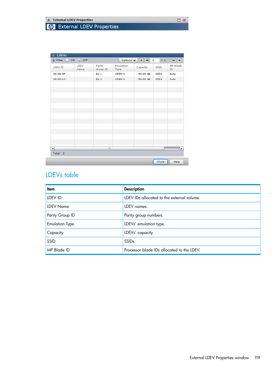 Ldevs table | HP XP P9500 Storage User Manual | Page 119 / 122