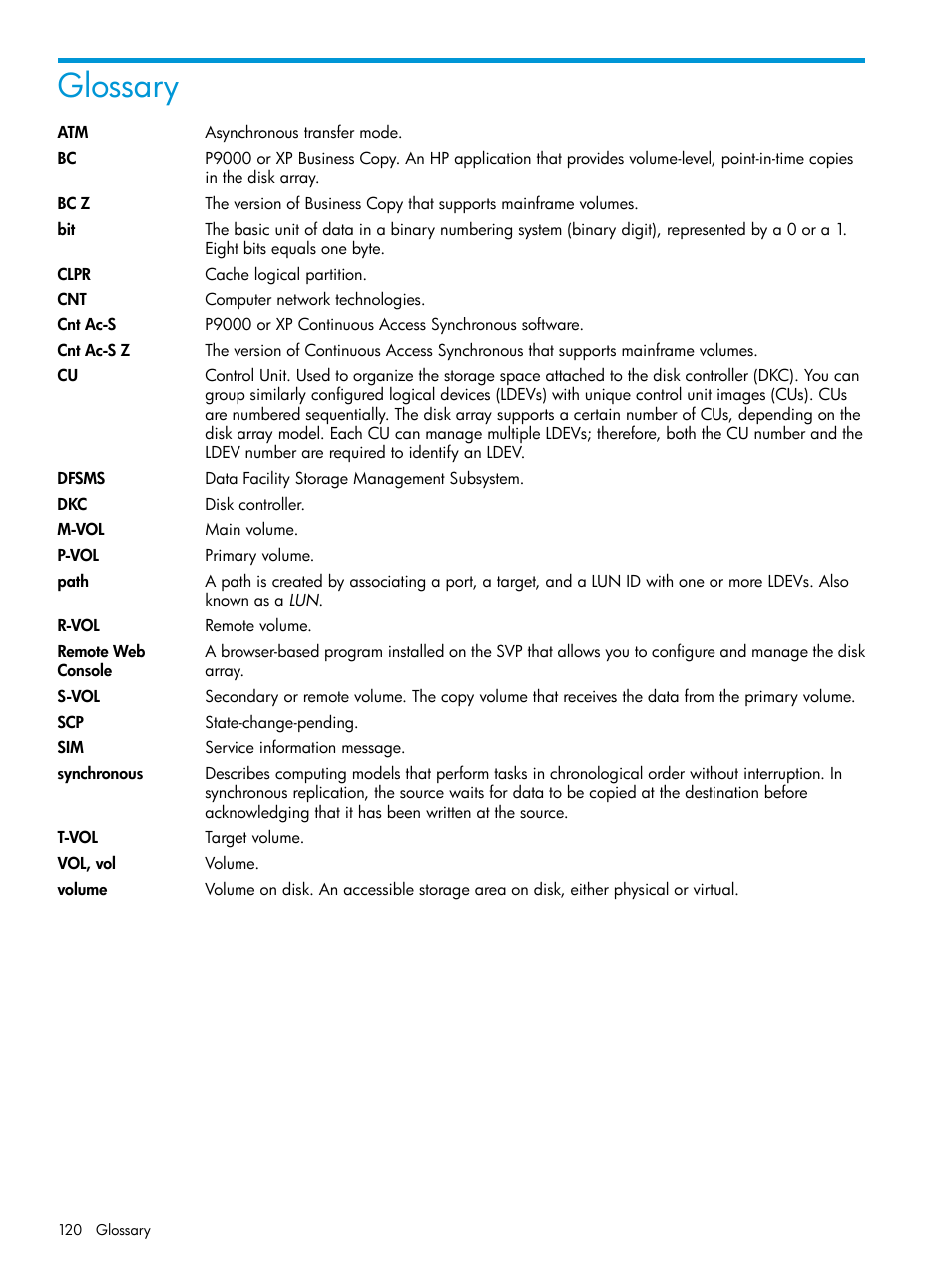Glossary | HP XP P9500 Storage User Manual | Page 120 / 122