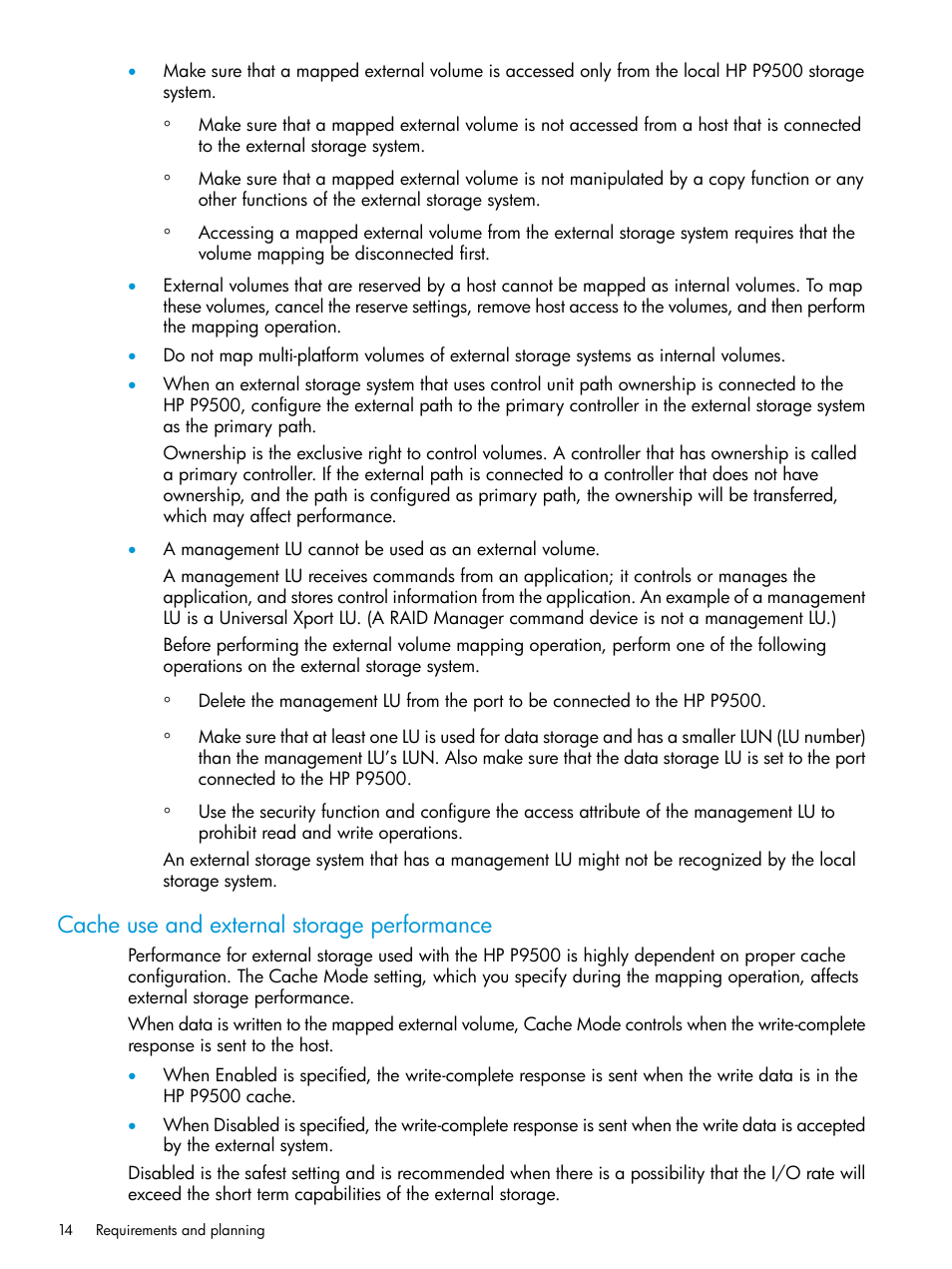 Cache use and external storage performance | HP XP P9500 Storage User Manual | Page 14 / 122