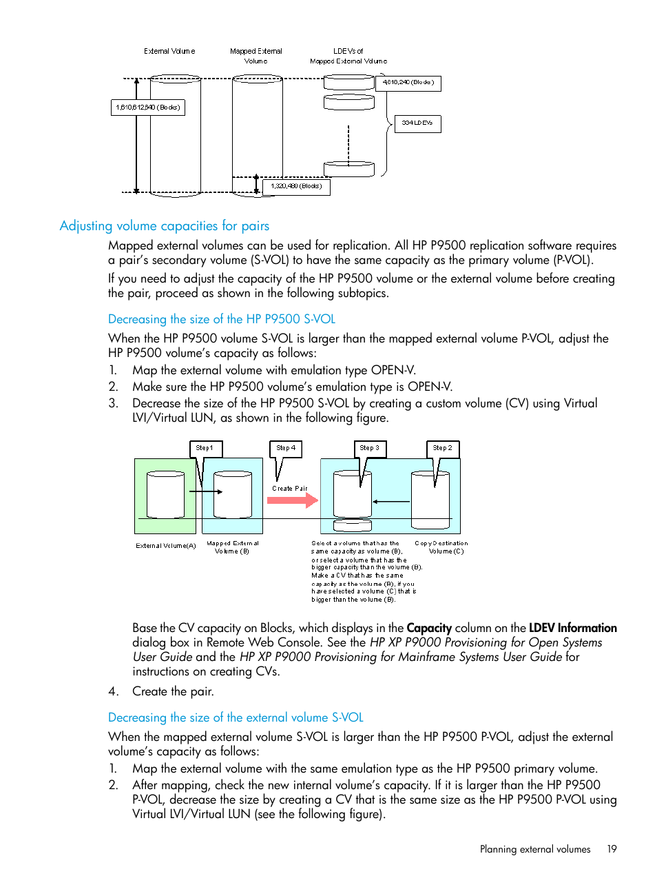 Adjusting volume capacities for pairs | HP XP P9500 Storage User Manual | Page 19 / 122