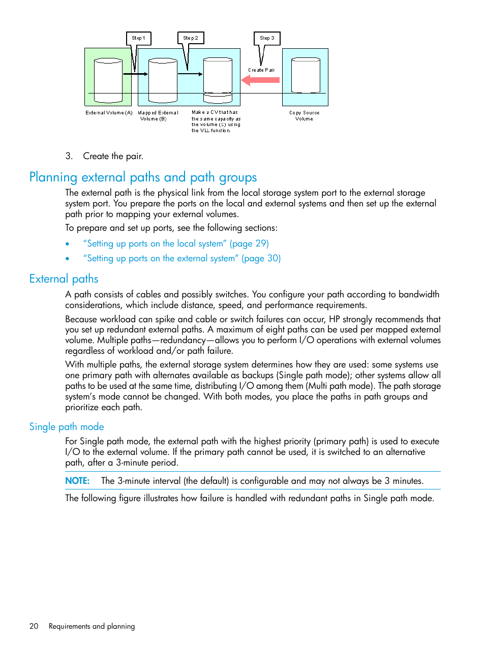 Planning external paths and path groups, External paths, Single path mode | Planning external paths and path | HP XP P9500 Storage User Manual | Page 20 / 122