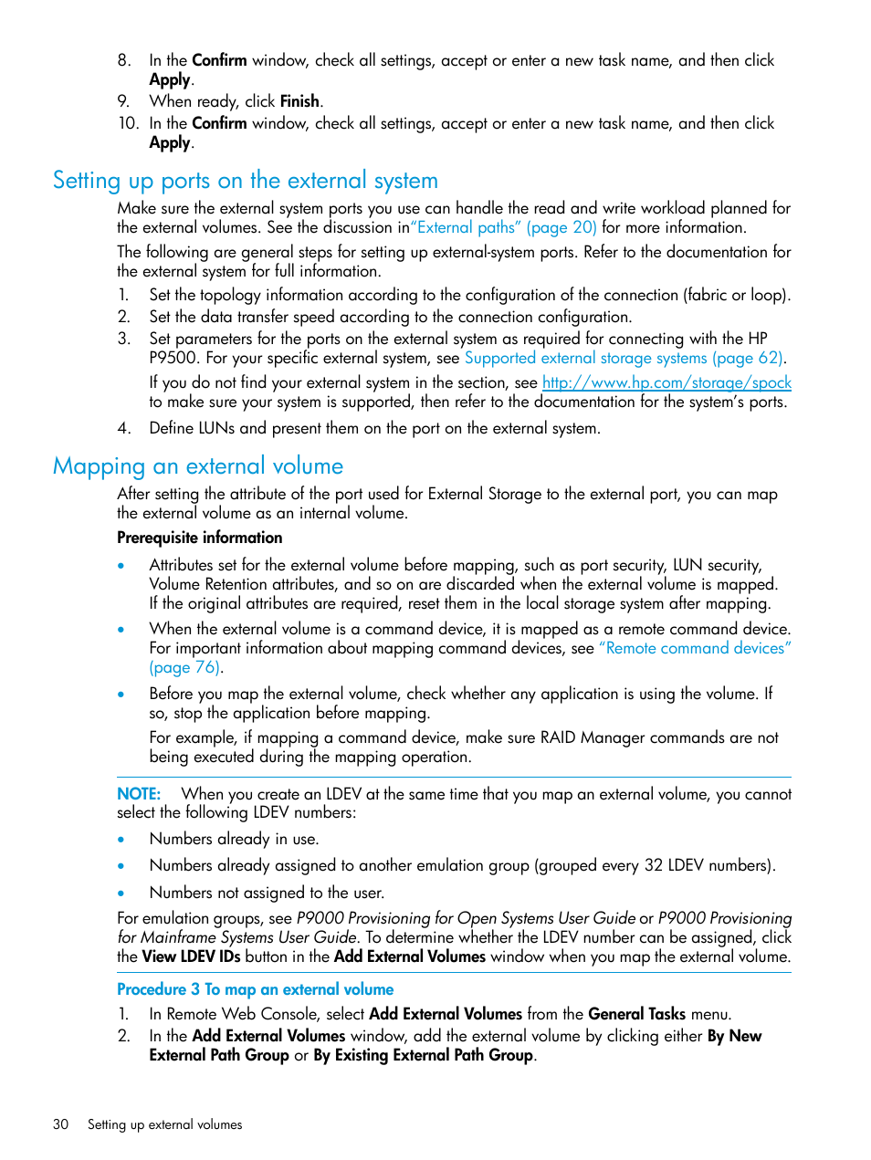 Setting up ports on the external system, Mapping an external volume, Setting up ports | HP XP P9500 Storage User Manual | Page 30 / 122