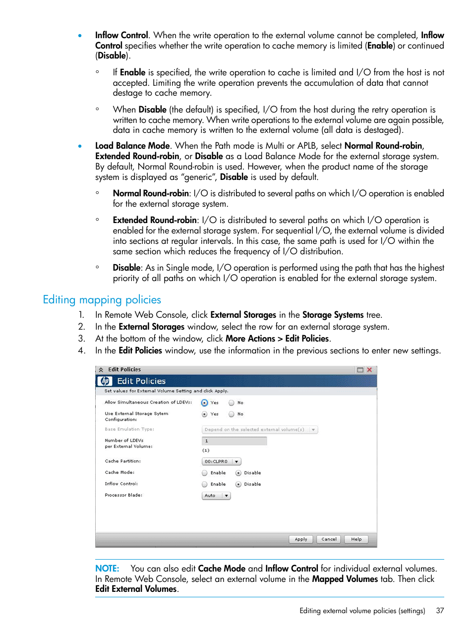 Editing mapping policies | HP XP P9500 Storage User Manual | Page 37 / 122