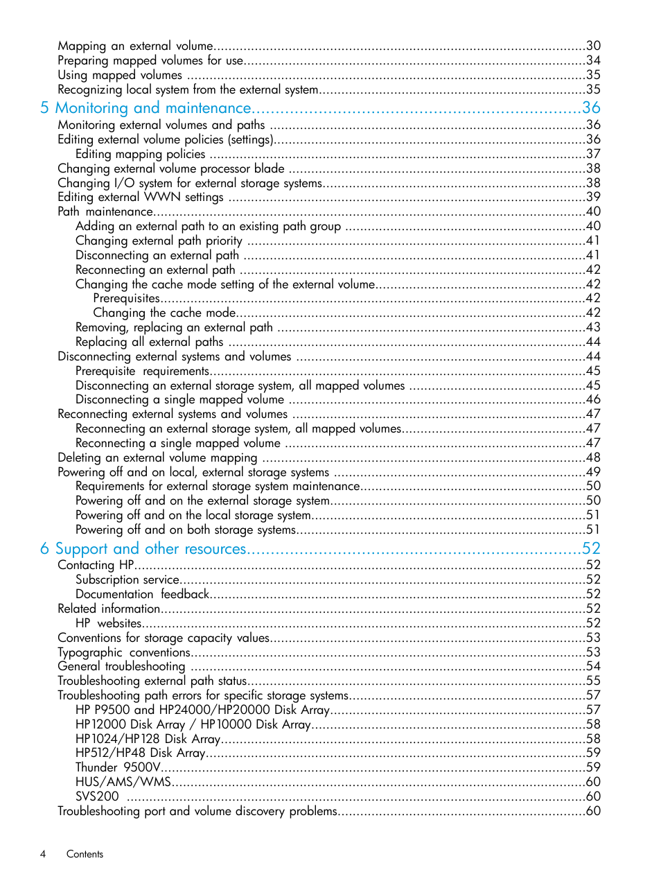 5 monitoring and maintenance, 6 support and other resources | HP XP P9500 Storage User Manual | Page 4 / 122