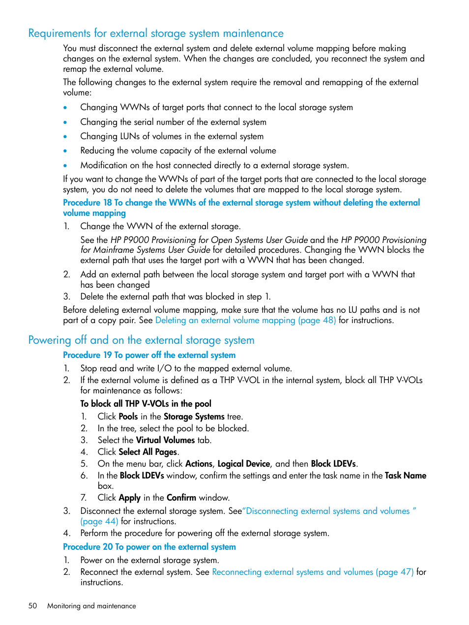 Powering off and on the external storage system | HP XP P9500 Storage User Manual | Page 50 / 122