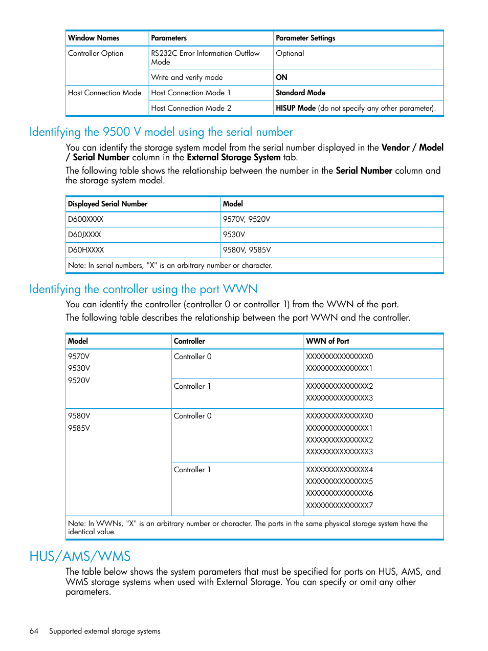 Identifying the controller using the port wwn, Hus/ams/wms | HP XP P9500 Storage User Manual | Page 64 / 122