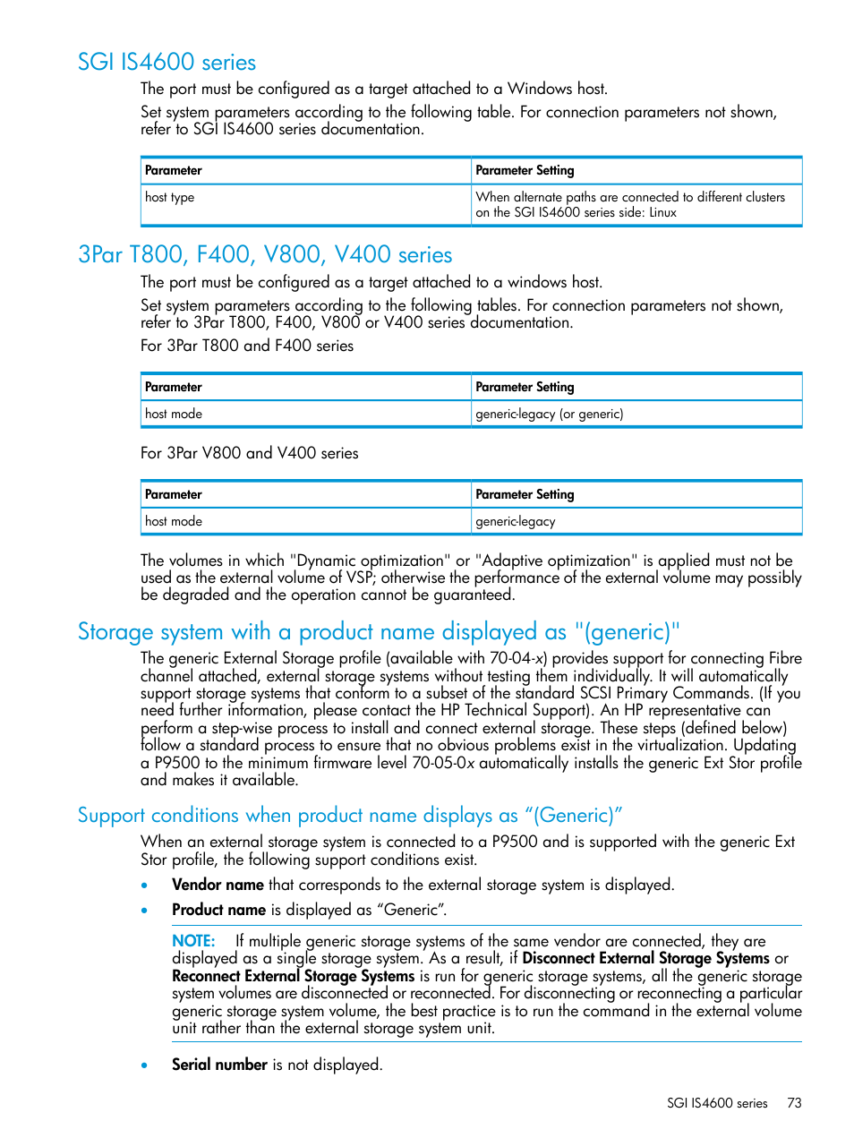 Sgi is4600 series, 3par t800, f400, v800, v400 series | HP XP P9500 Storage User Manual | Page 73 / 122