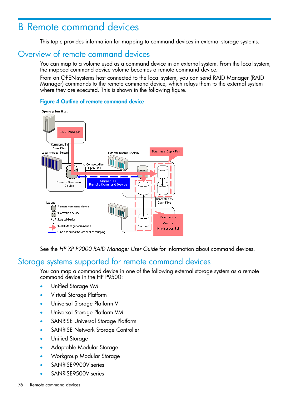 B remote command devices, Overview of remote command devices, Remote command devices | HP XP P9500 Storage User Manual | Page 76 / 122