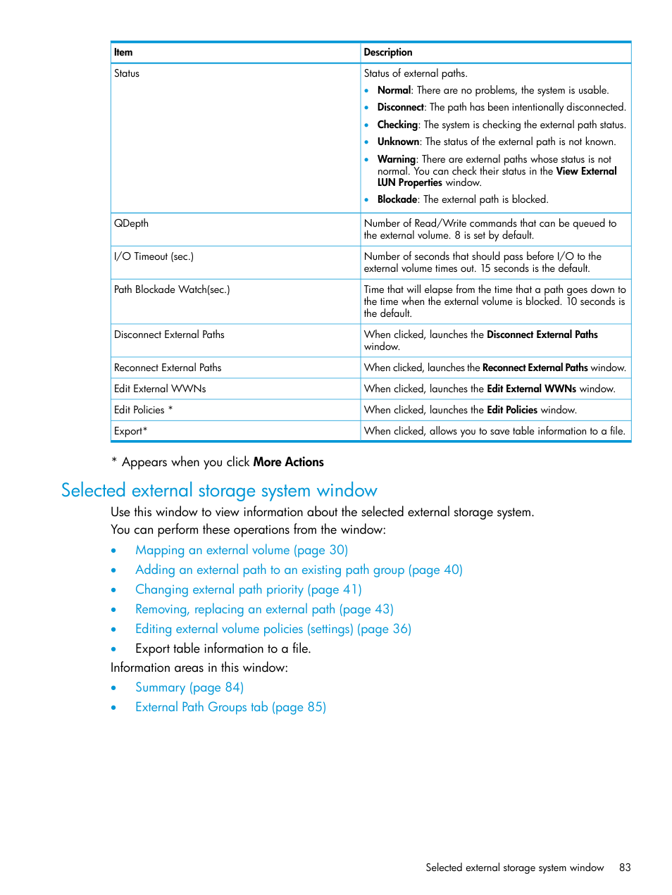 Selected external storage system window | HP XP P9500 Storage User Manual | Page 83 / 122