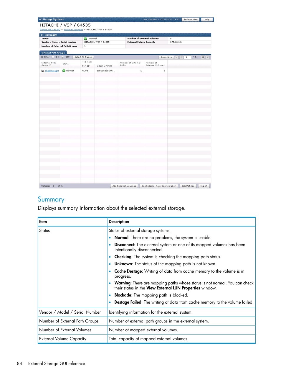 Summary | HP XP P9500 Storage User Manual | Page 84 / 122