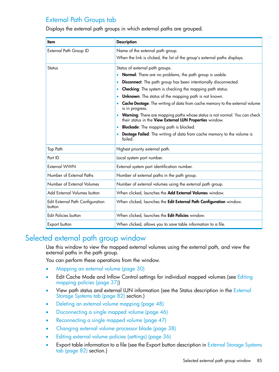 Selected external path group window, External path groups tab | HP XP P9500 Storage User Manual | Page 85 / 122