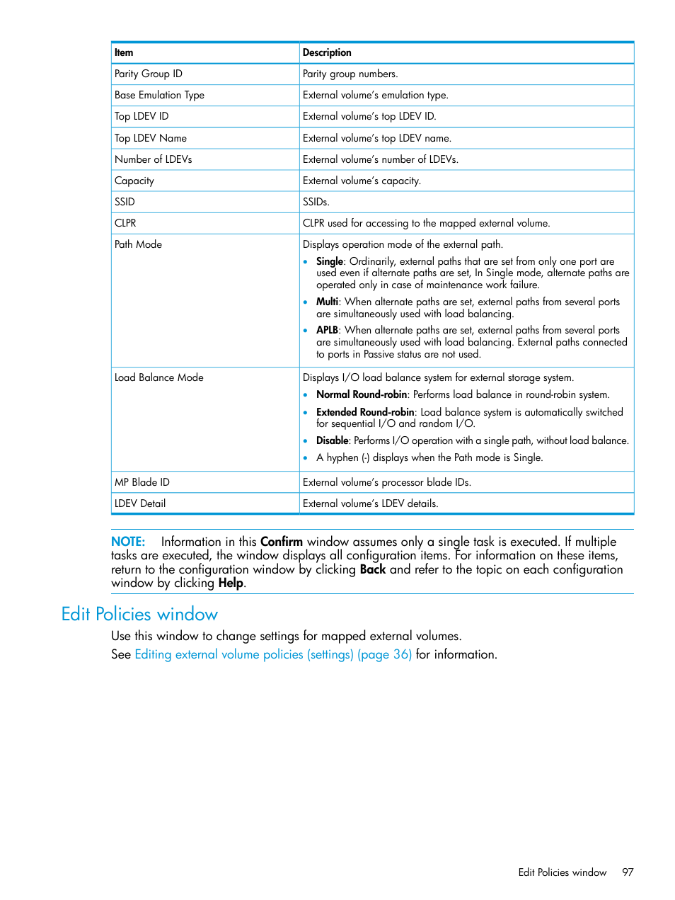 Edit policies window | HP XP P9500 Storage User Manual | Page 97 / 122